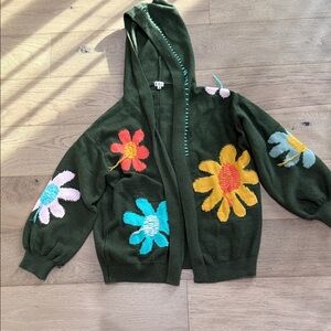 POL Green Floral Sweater Cardigan